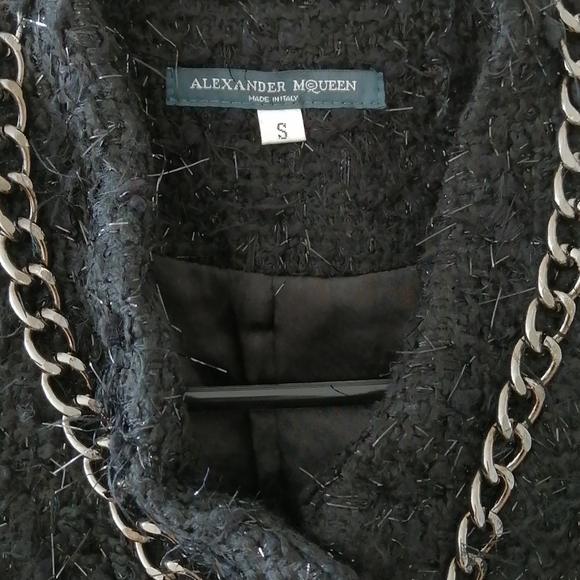 Alexander McQueen black tweed coat w long chains - Picture 4 of 9